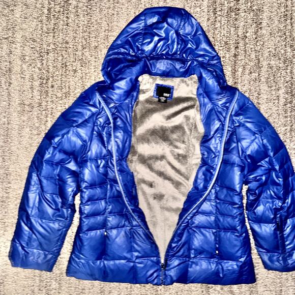 A.N.A Women's Fleece Fur Lined Down Full Zip Puffer Hooded Jacket in Blue - Picture 13 of 14